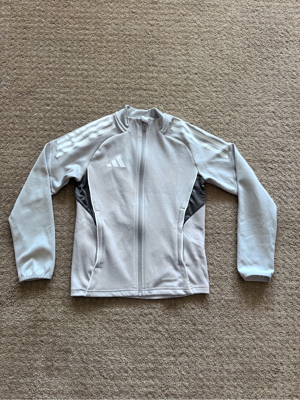 NWOT adidas Light Gray and Dark Gray Zip-Up Athletic Jacket (Youth Small)
